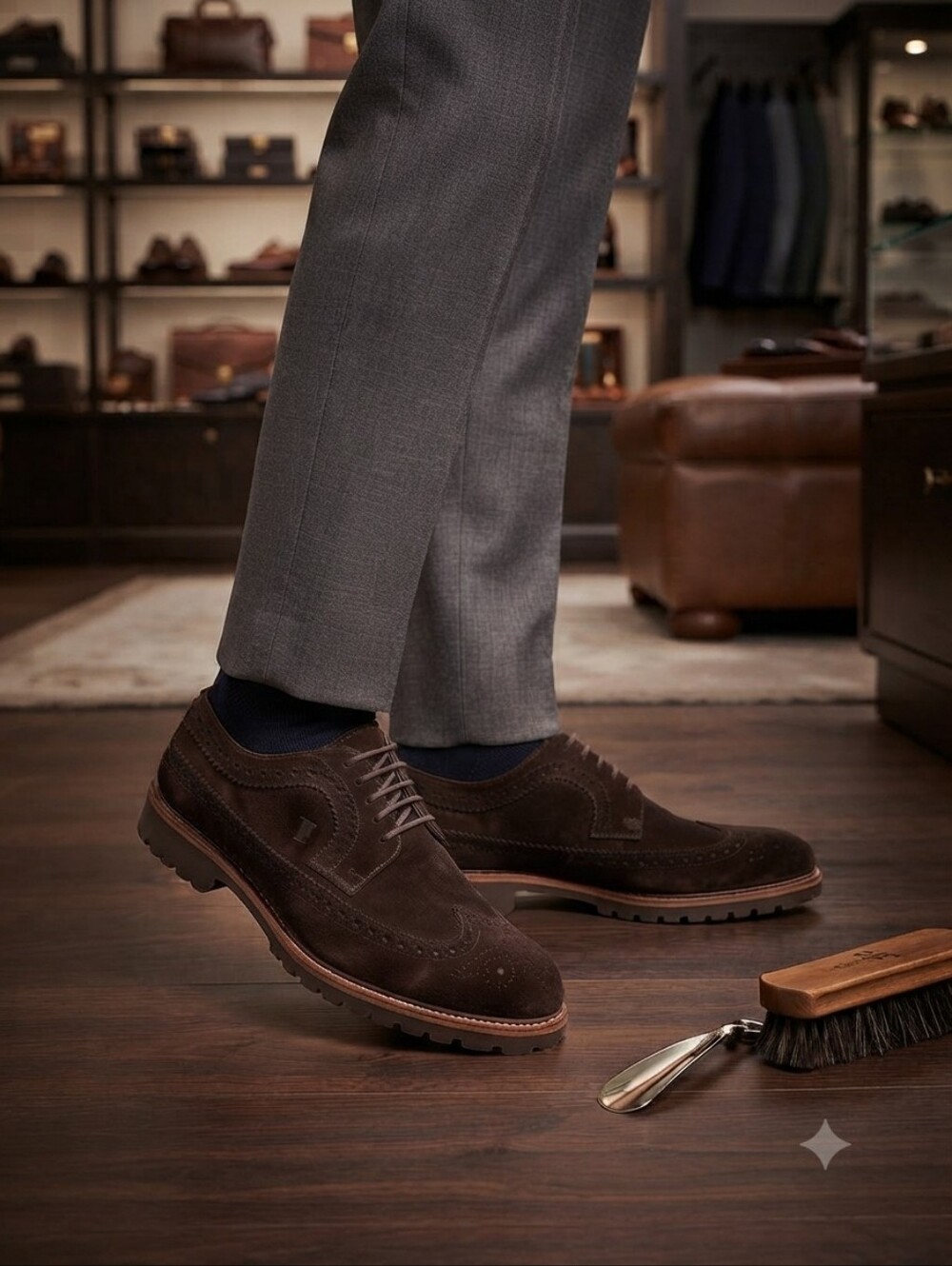 Tod's Brown Suede Wingtip Shoes Vibram Soles
